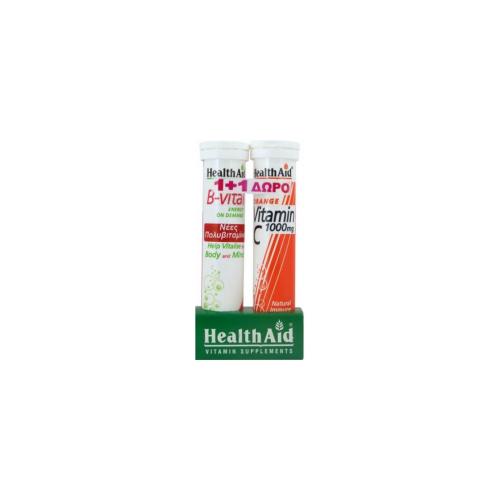 HEALTH AID B-Vital + Vitamin C 1000mg Πορτοκάλι 20+20 Αναβράζοντα Δισκία