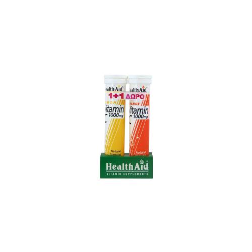 HEALTH AID Vitamin C 1000mg Λεμόνι & Vitamin C 1000mg Πορτοκάλι 2 x 20 Αναβράζοντα Δισκία