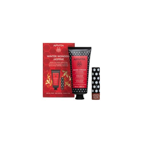 APIVITA Winter Wonders Jasmine Κρέμα Χεριών με Γιασεμί & Πρόπολη 50ml + Lip Care Chestnut 4.4gr 1σετ