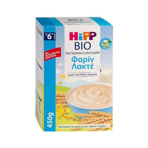 HIPP Βρεφική Κρέμα Bio Φαρίν Λακτέ Δημητριακά με Γάλα & Σιμιγδάλι 6m+ 450gr