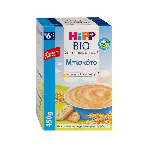 HiPP Βρεφική Κρέμα Bio Δημητριακών με Γάλα & Μπισκότο 6m+ 450gr