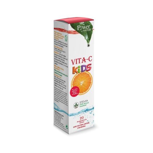 POWER HEALTH POWER OF NATURE Vita-C Kids Stevia 20 Αναβράζοντα Δισκία Ροδάκινο & Φρούτο Του Πάθους